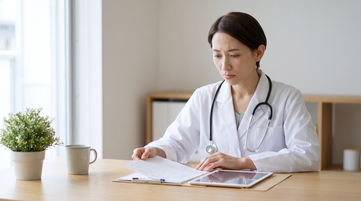 医師がカルテや資料を確認している様子