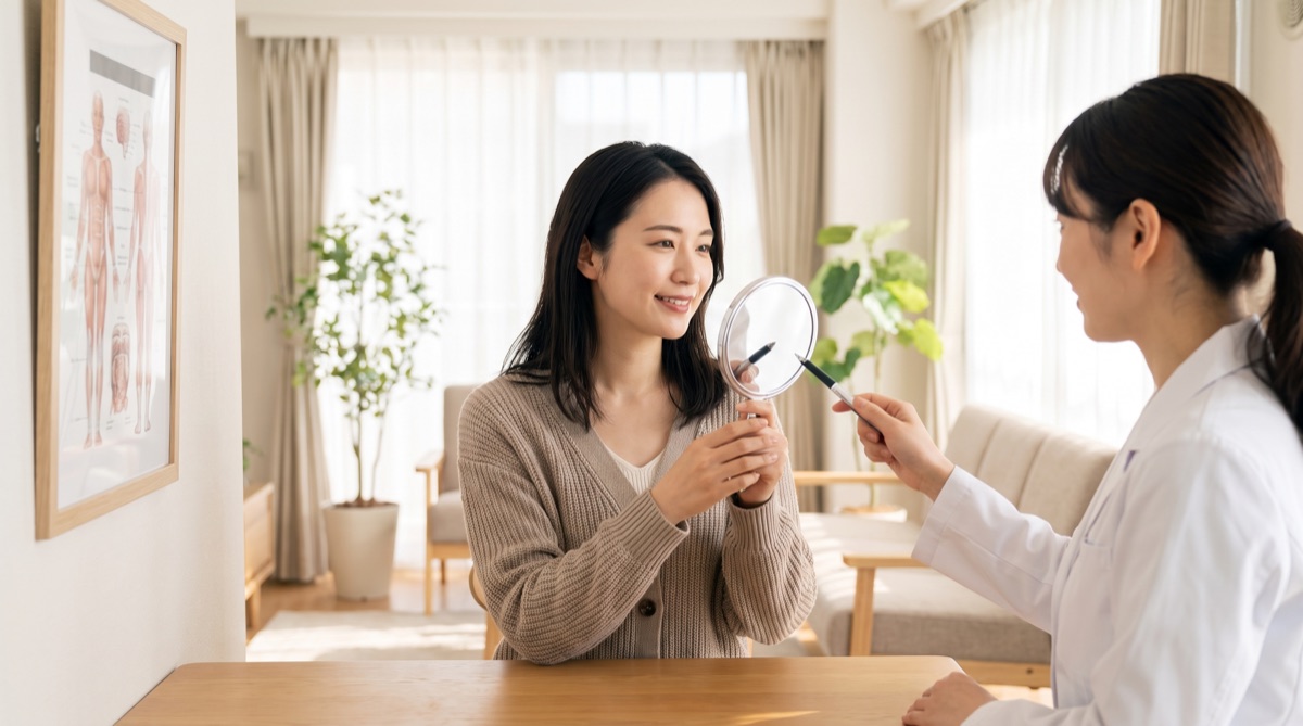 頬の施術について医師のカウンセリングを受ける女性のイメージ