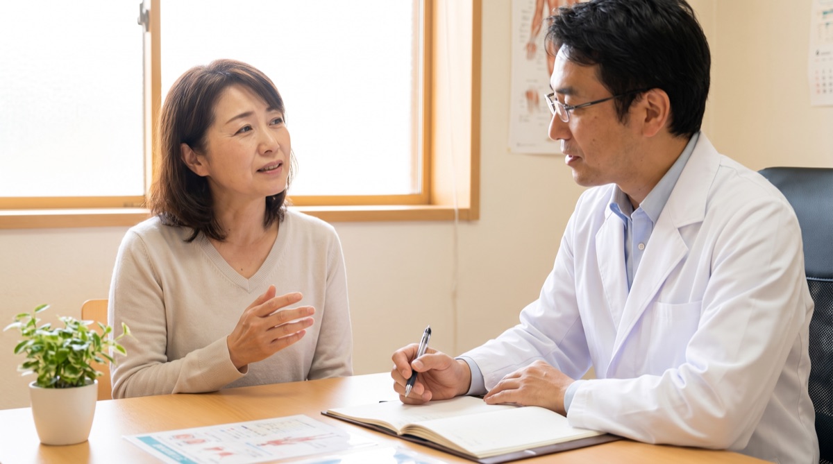 医師に不安な気持ちを相談している女性患者の様子