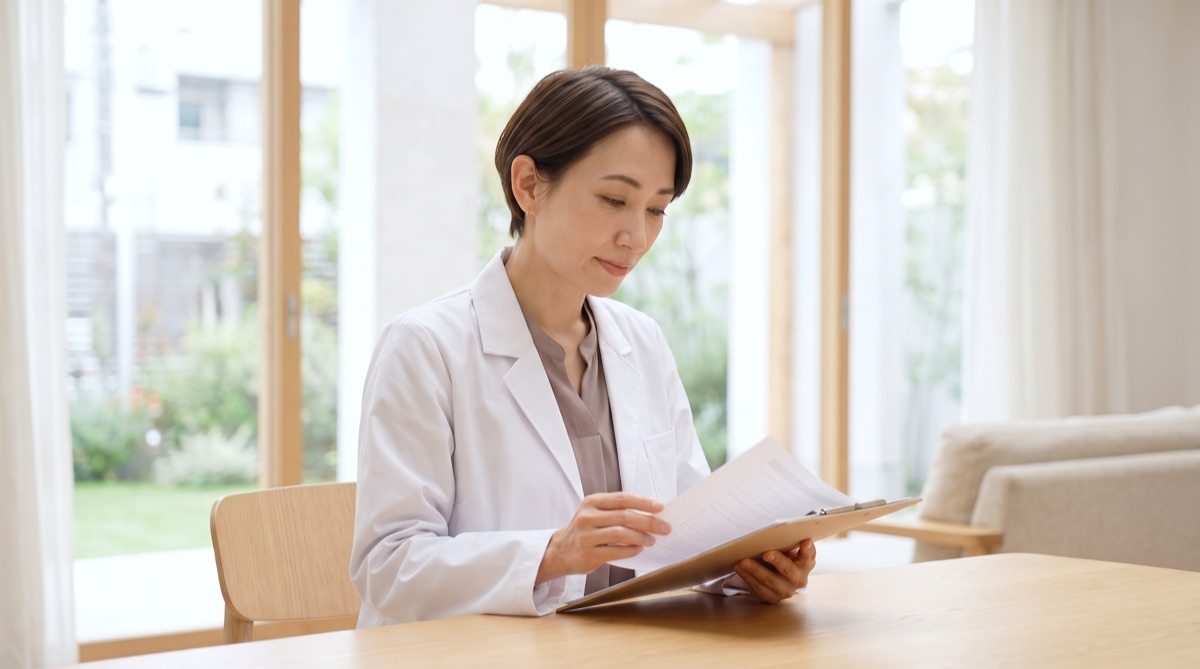 患者のカルテを確認する医師の様子