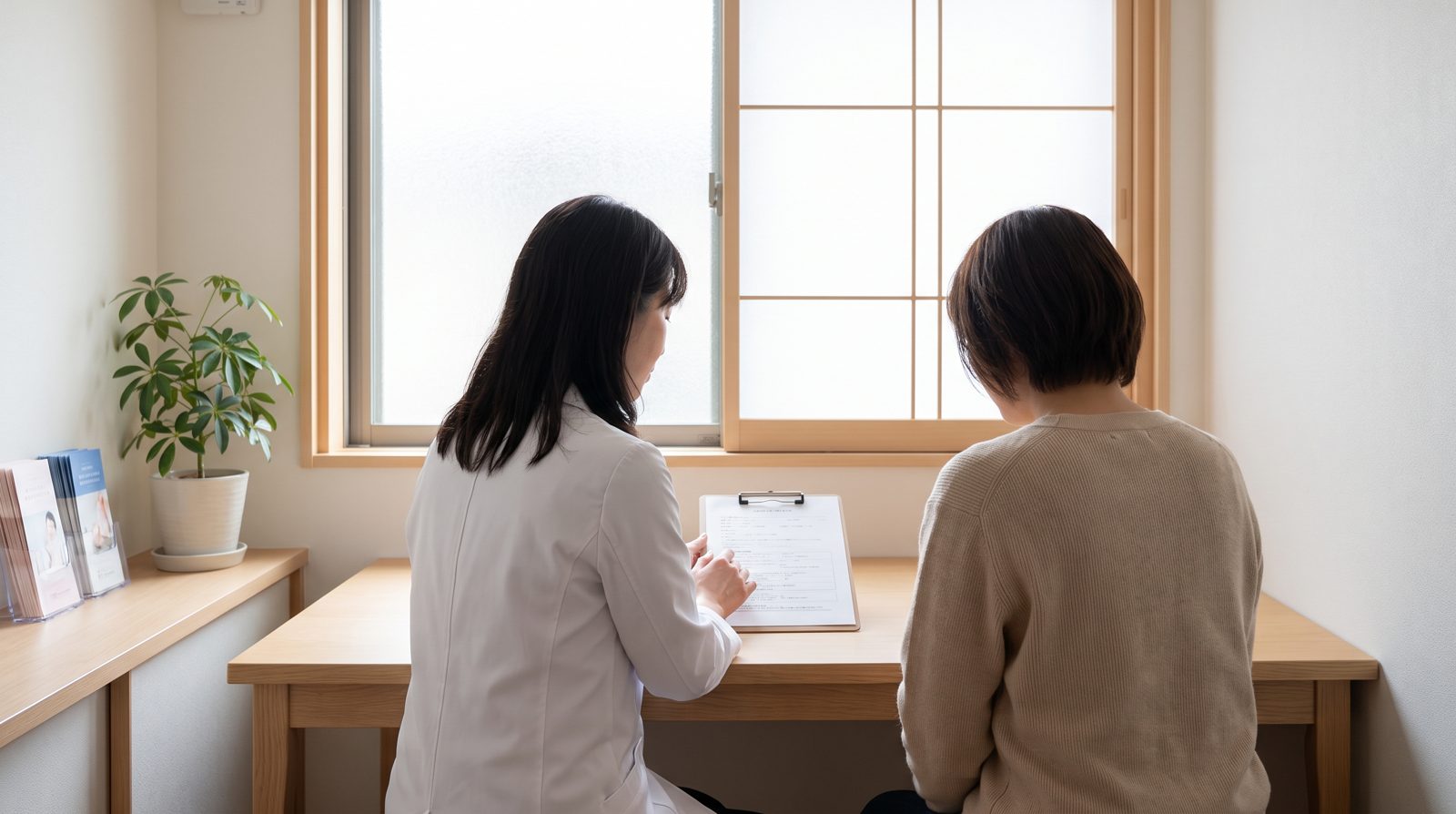 医師とカウンセリングで相談している診察室の様子
